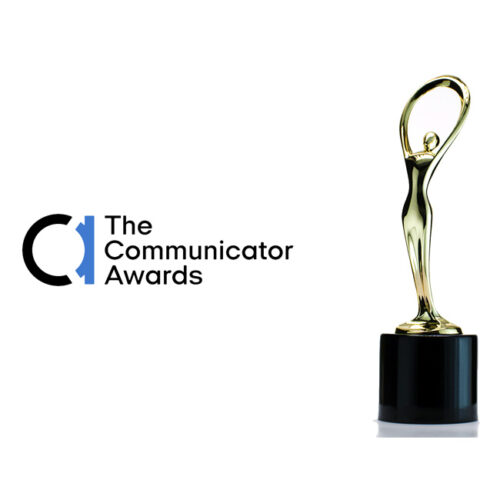 The Communicator Awards logo shown at left with an image of a trophy shown at right.